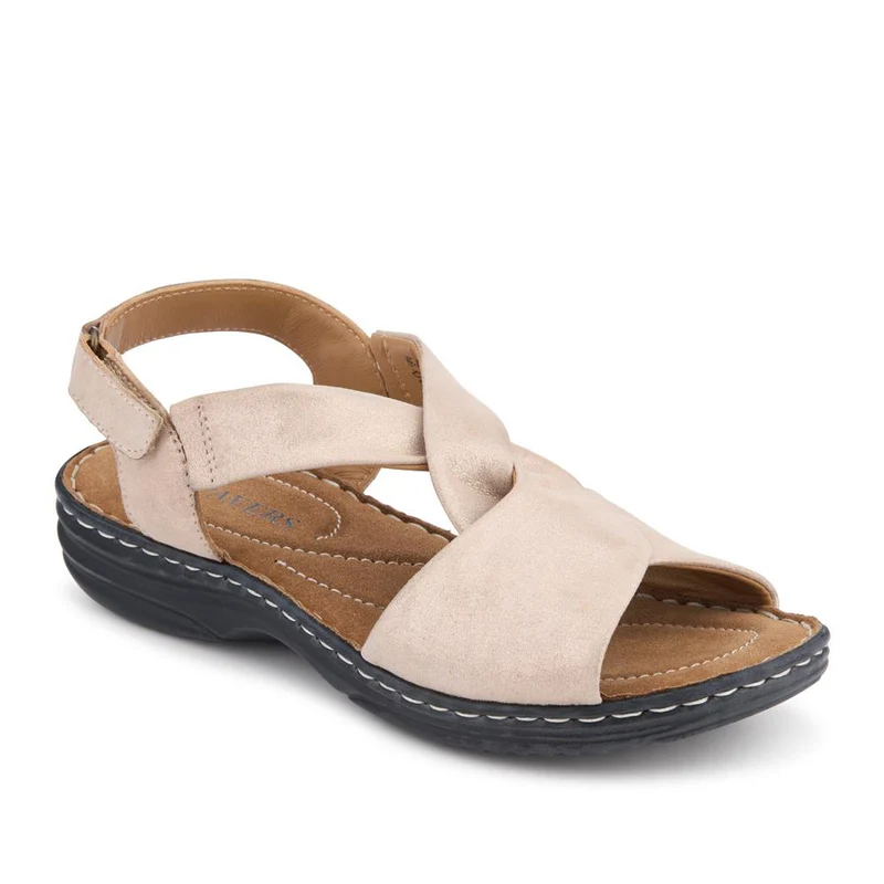 Casual Leather Touch-Fasten Sandals - KF41006 / 327 491 - Beige Shimmer