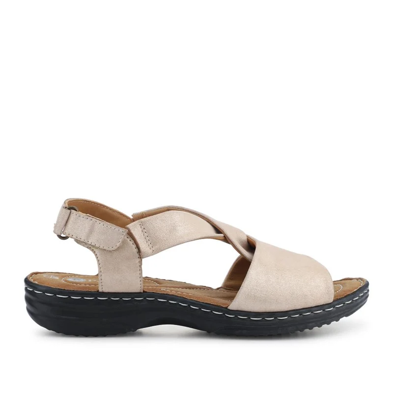 Casual Leather Touch-Fasten Sandals - KF41006 / 327 491 - Beige Shimmer