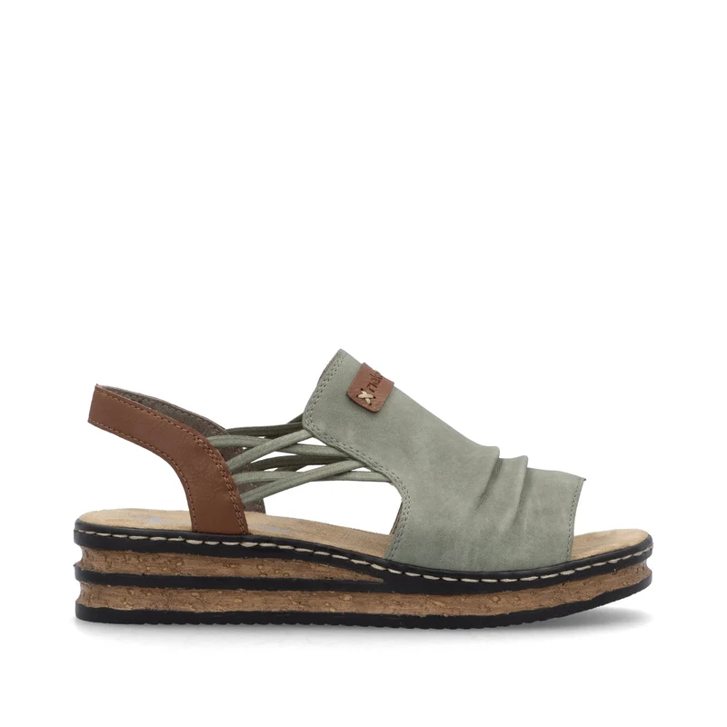 Rieker Damen-Sandalen mit Keilabsatz und Fersenriemen | Grün