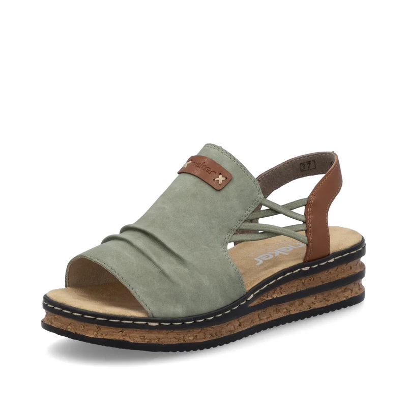 Rieker Damen-Sandalen mit Keilabsatz und Fersenriemen | Grün