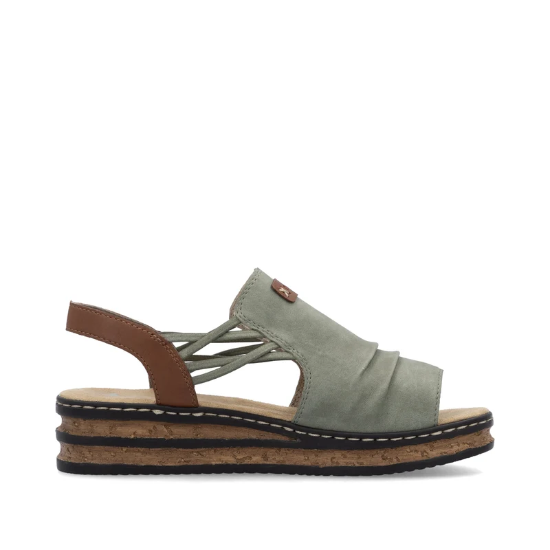Rieker Damen-Sandalen mit Keilabsatz und Fersenriemen | Grün