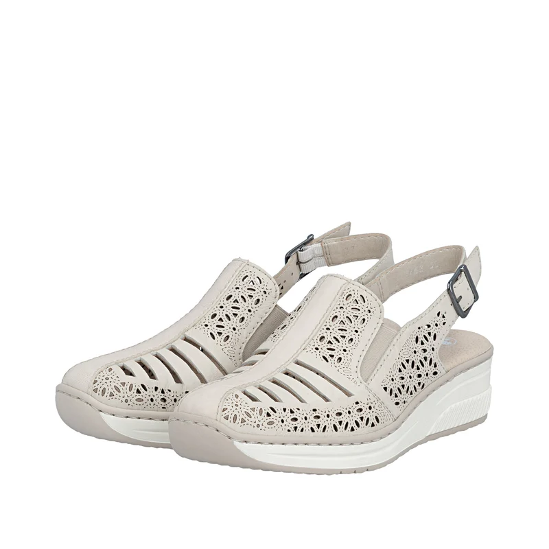Rieker Damen-Sandalen mit Keilabsatz und Fersenriemen | Beige