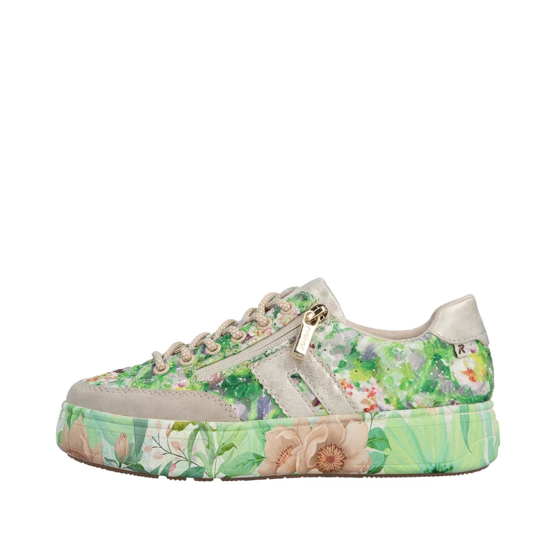 Rieker Damen-Plateau-Sneaker | Grün mit Blumenmuster