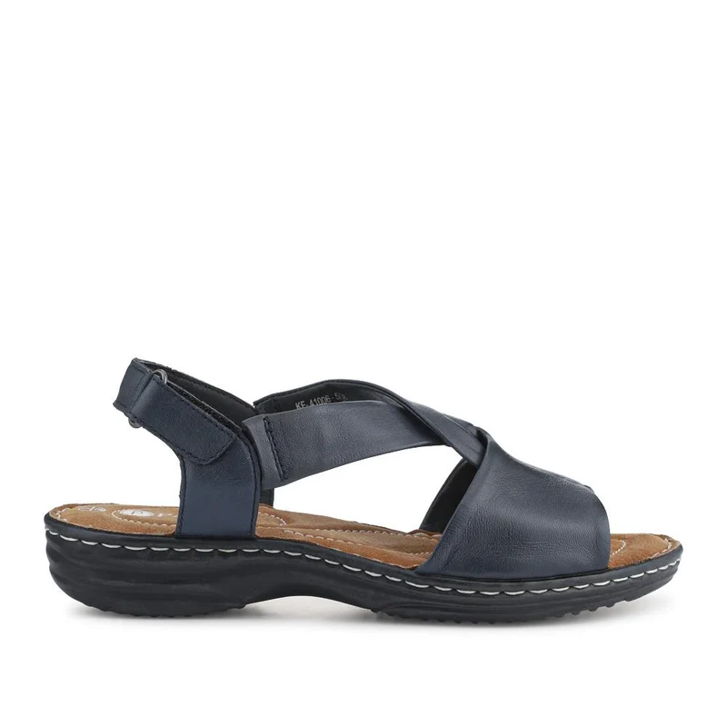 Casual Leather Touch-Fasten Sandals - KF41006 / 327 491 - Navy