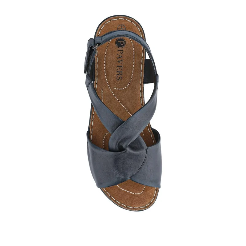 Casual Leather Touch-Fasten Sandals - KF41006 / 327 491 - Navy