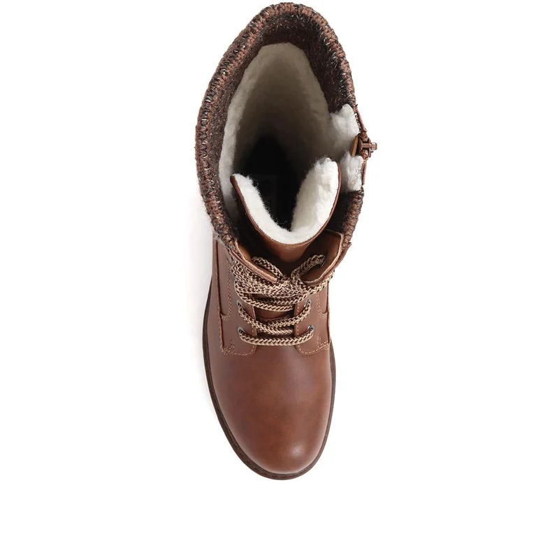 Lace-Up Knitted Cuff Calf Boots - BRK38009 / 324 531 - Tan