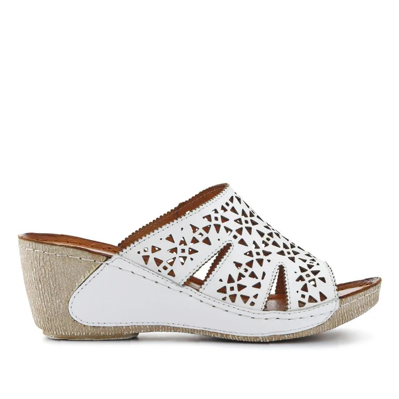 Breathable Leather Wedged Mules - KARY41000 / 327 476 - White