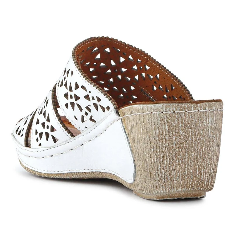 Breathable Leather Wedged Mules - KARY41000 / 327 476 - White