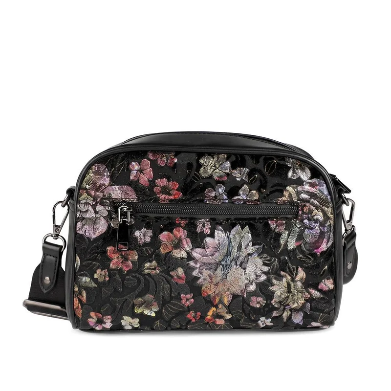 Adjustable Strap Multi Pocket Crossbody Bag - RIM44002 / 329 882 - Black Floral