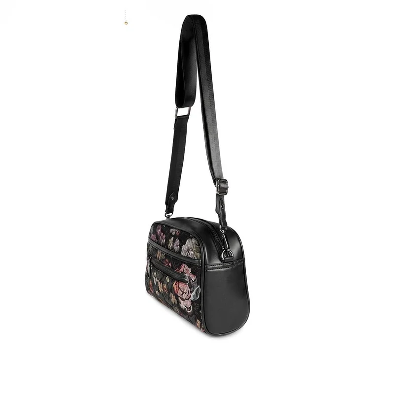 Adjustable Strap Multi Pocket Crossbody Bag - RIM44002 / 329 882 - Black Floral