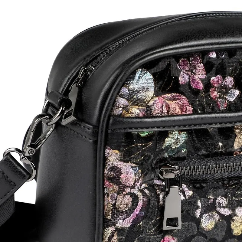 Adjustable Strap Multi Pocket Crossbody Bag - RIM44002 / 329 882 - Black Floral