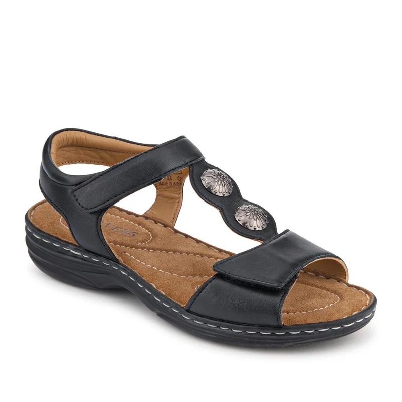 Leather Dual-Touch-Fastening Sandals - KF41007 / 327 492 - Black