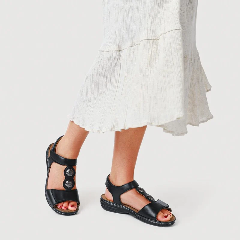 Leather Dual-Touch-Fastening Sandals - KF41007 / 327 492 - Black