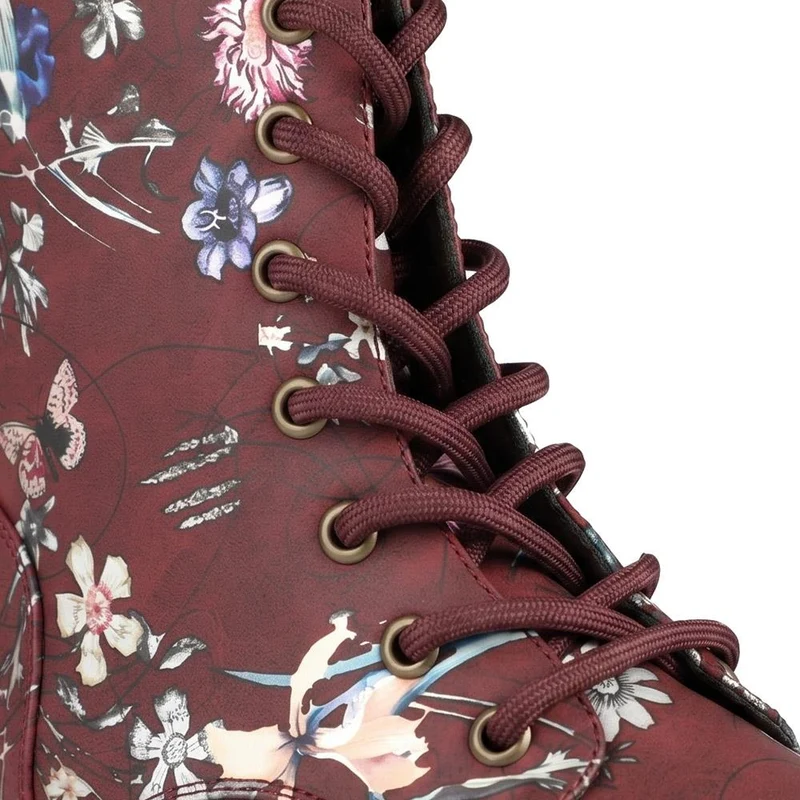 Floral Pattern Lace Up Ankle Boots - LECHE44010 / 329 753 - Burgundy