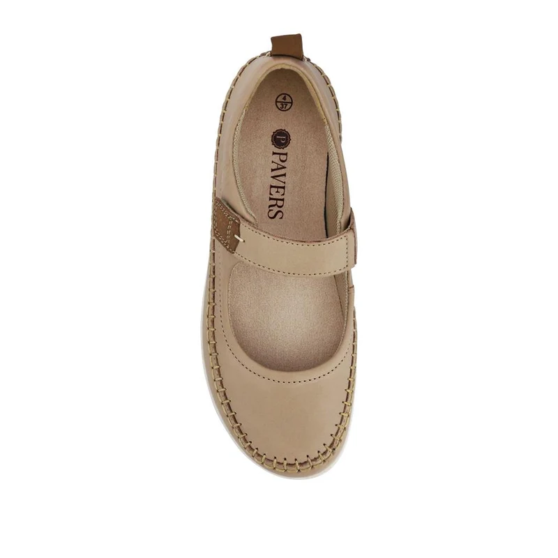 Wide-Fit Touch-Fasten Mary Janes - PARK41031 / 327 061 - Beige