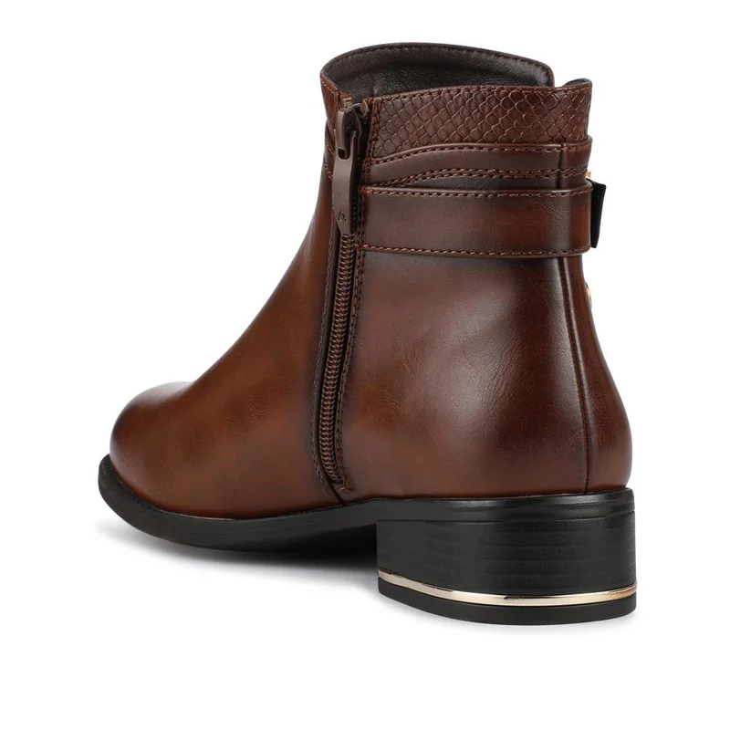 Block Heeled Ankle Boots With Inside Zip - WOIL42017 / 328 000 - Tan