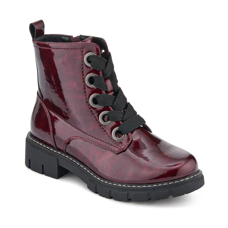 Wide-Fit Chunky Ankle Boots - WBINS42014 / 328 242 - Burgundy Patent