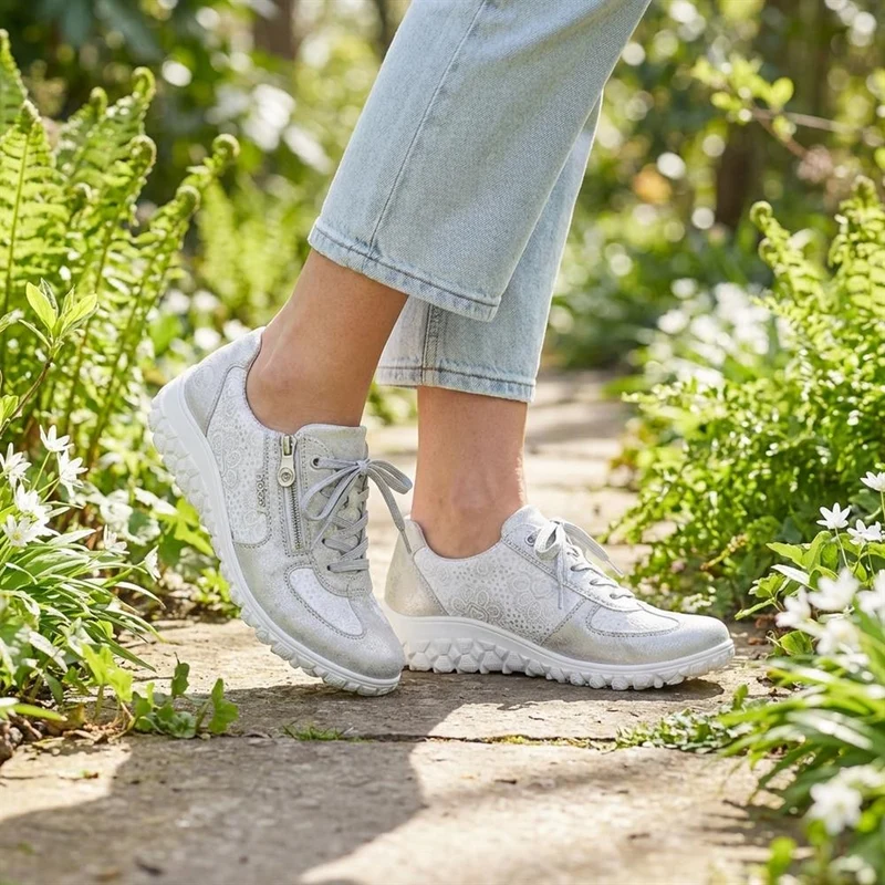 Rieker Extra Wide Lace & Zip Fasten Trainers - RKR43544 / 328 777 - Silver