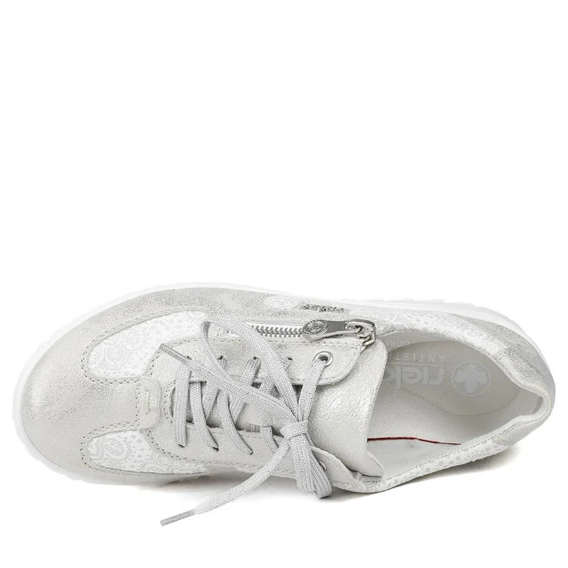 Rieker Extra Wide Lace & Zip Fasten Trainers - RKR43544 / 328 777 - Silver