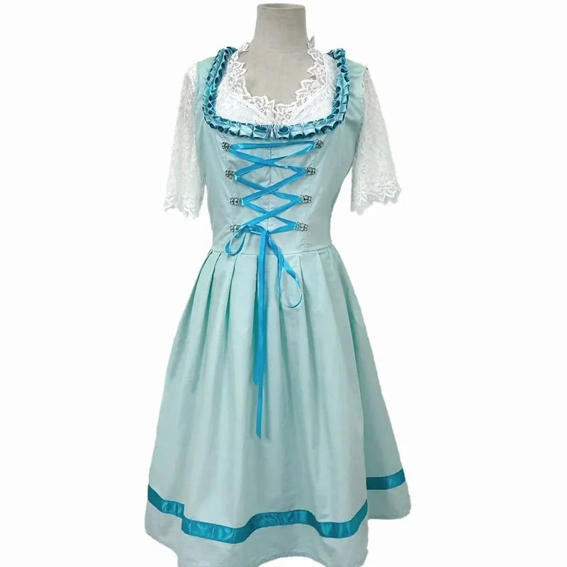 Annika | Damen Oktoberfest Dirndl Spitzen-Midi-Kleid mit Schnürung