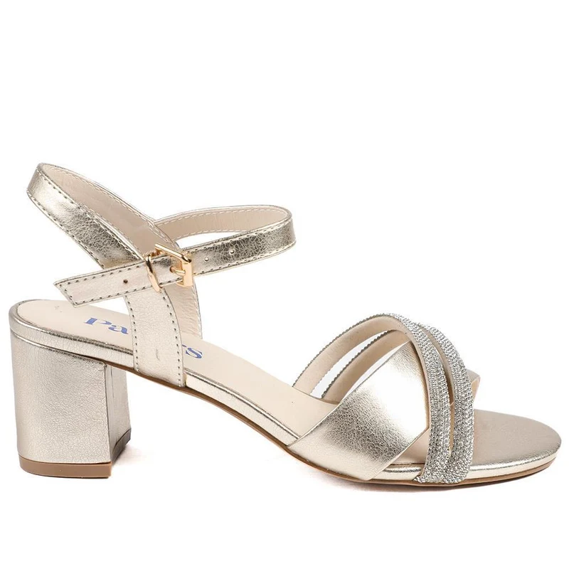 Block Heel Embellished Toe Sandals - WBINS43028 / 329 332 - Gold