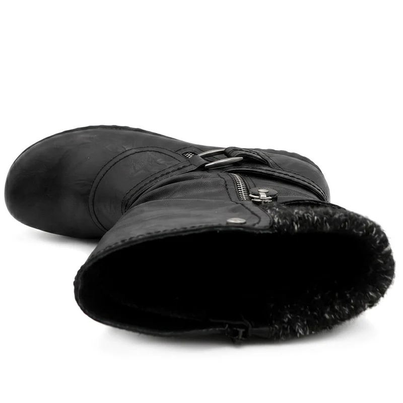 Wide Fit Knitted Cuff Zipped Slouch Boots - WBINS44079 / 329 798 - Black