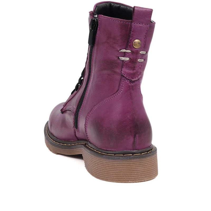 Lace-Up Leather Boots - BELYNR40001 / 326 190 - Purple