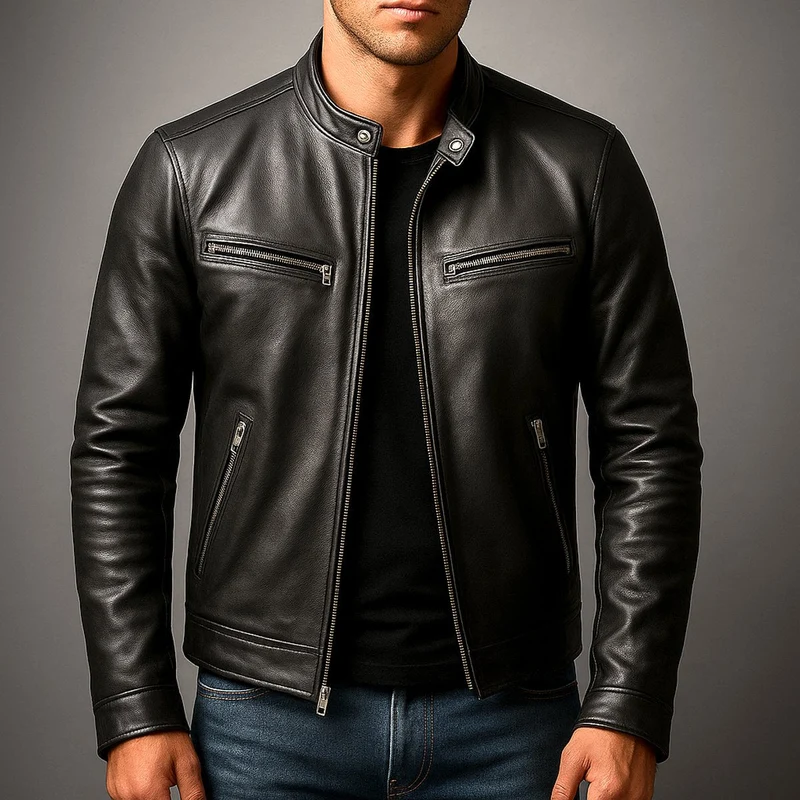 Simon | Herren Vintage Biker Lederjacke Reißverschluss Vier-Taschen-Design