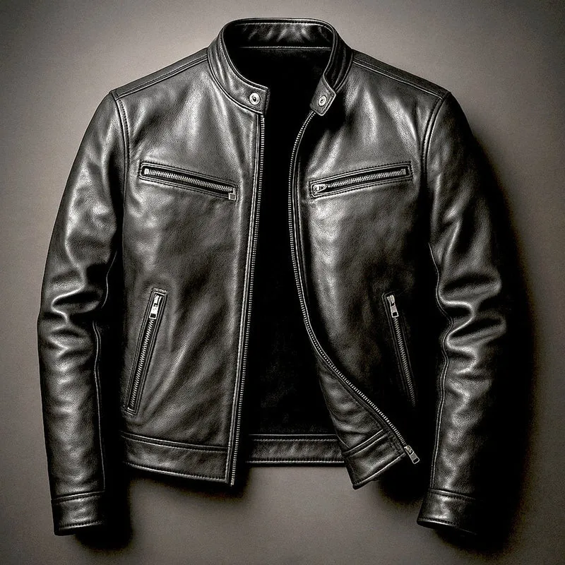 Simon | Herren Vintage Biker Lederjacke Reißverschluss Vier-Taschen-Design