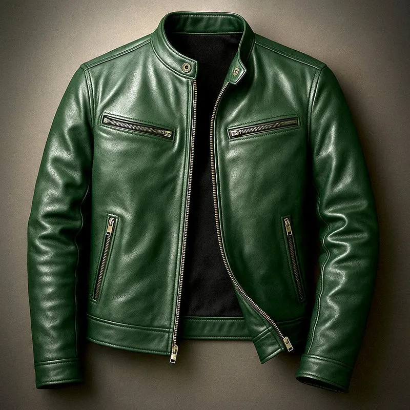 Simon | Herren Vintage Biker Lederjacke Reißverschluss Vier-Taschen-Design