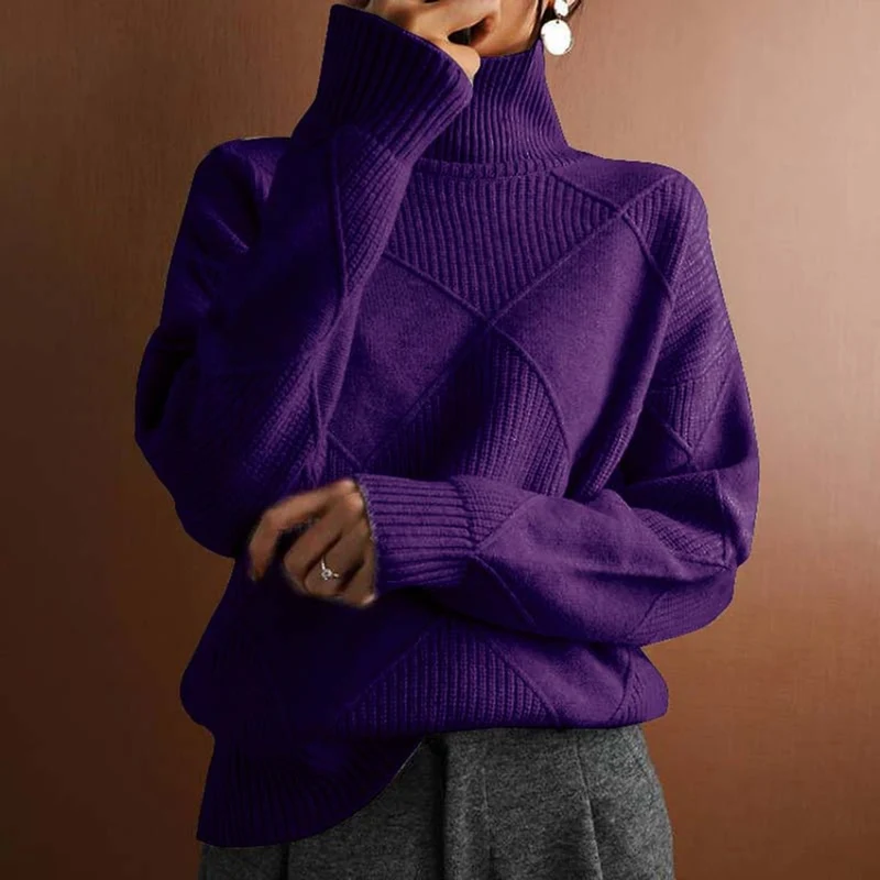 Lena | Damen Turtleneck Sweater Oversized Strickpullover mit Rautenmuster