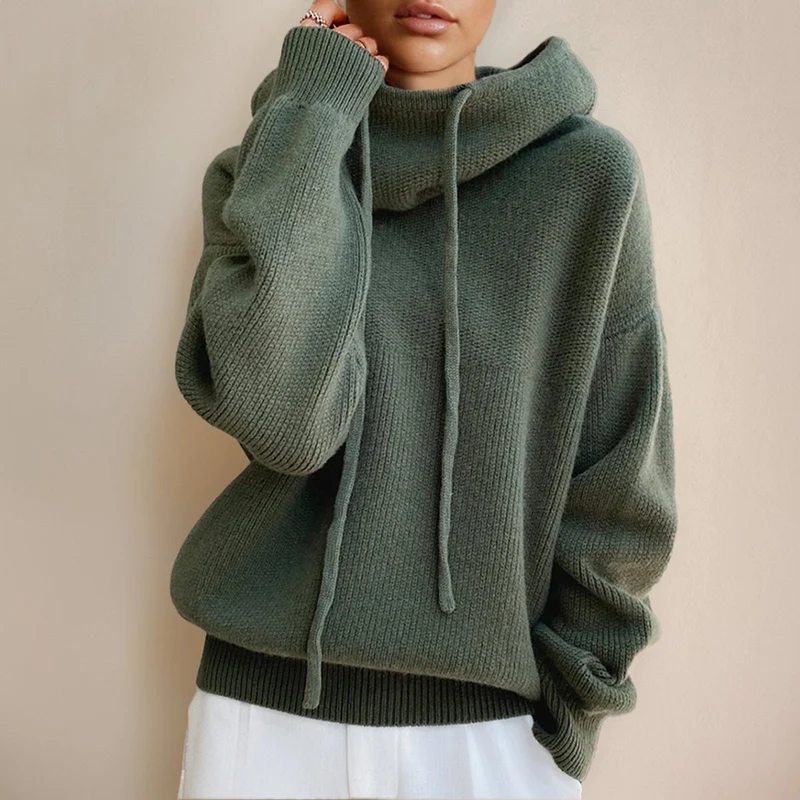 Luisa | Damen Oversized Turtleneck Sweater Kapuze Merinowolle