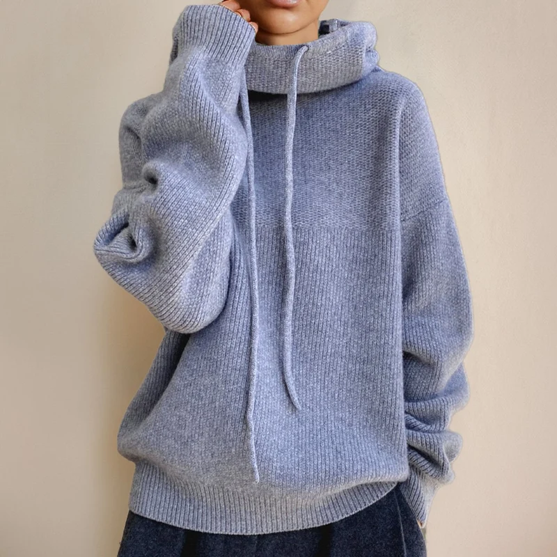Luisa | Damen Oversized Turtleneck Sweater Kapuze Merinowolle