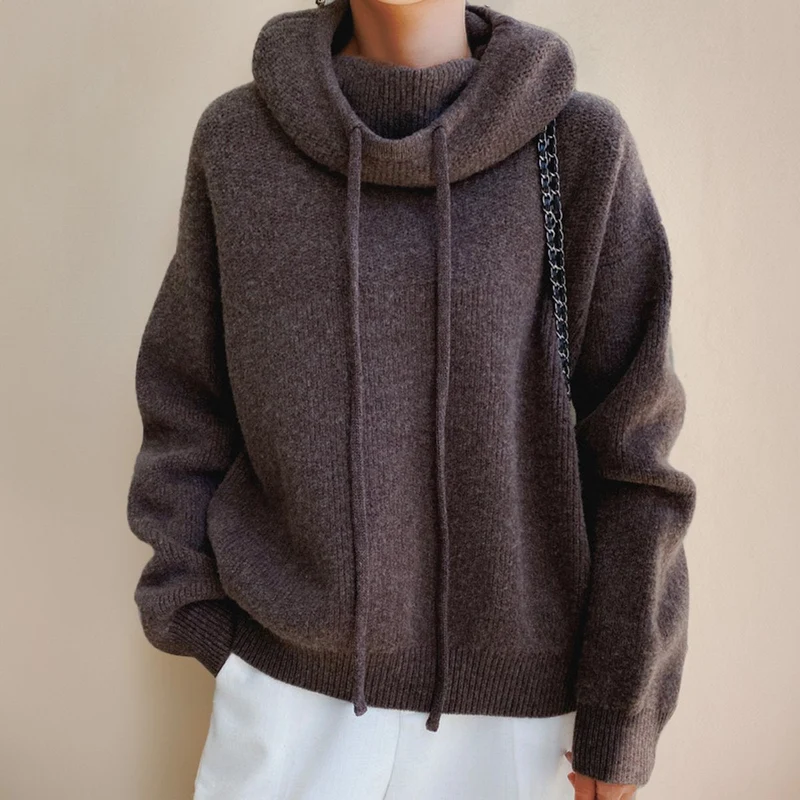 Luisa | Damen Oversized Turtleneck Sweater Kapuze Merinowolle