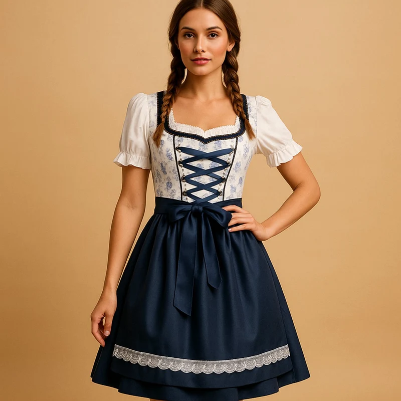 Clara | Damen Oktoberfest Dirndl Kleid mit Spitzenakzenten und Schürze