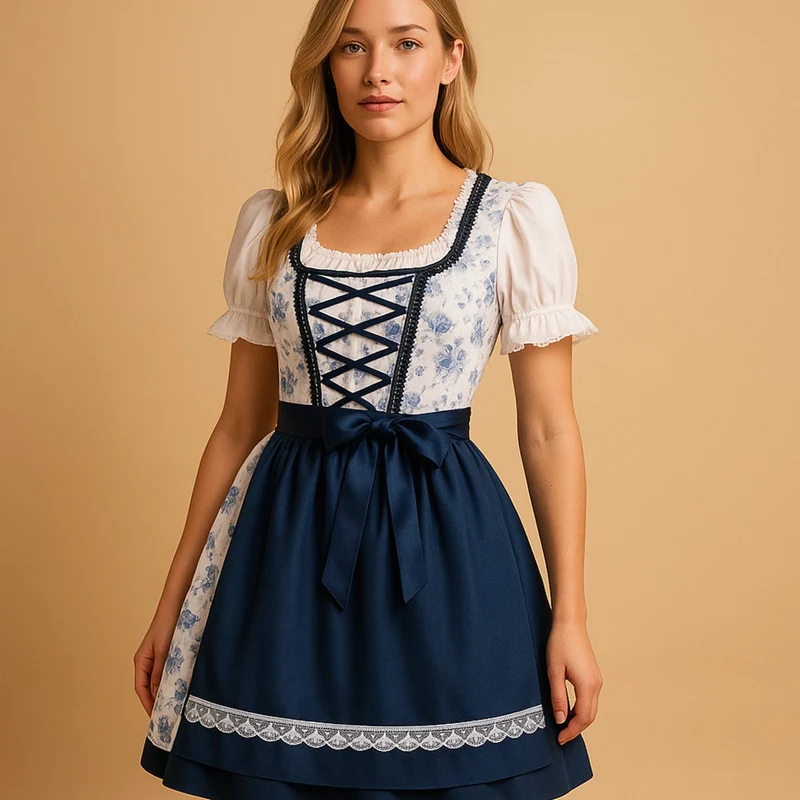 Clara | Damen Oktoberfest Dirndl Kleid mit Spitzenakzenten und Schürze