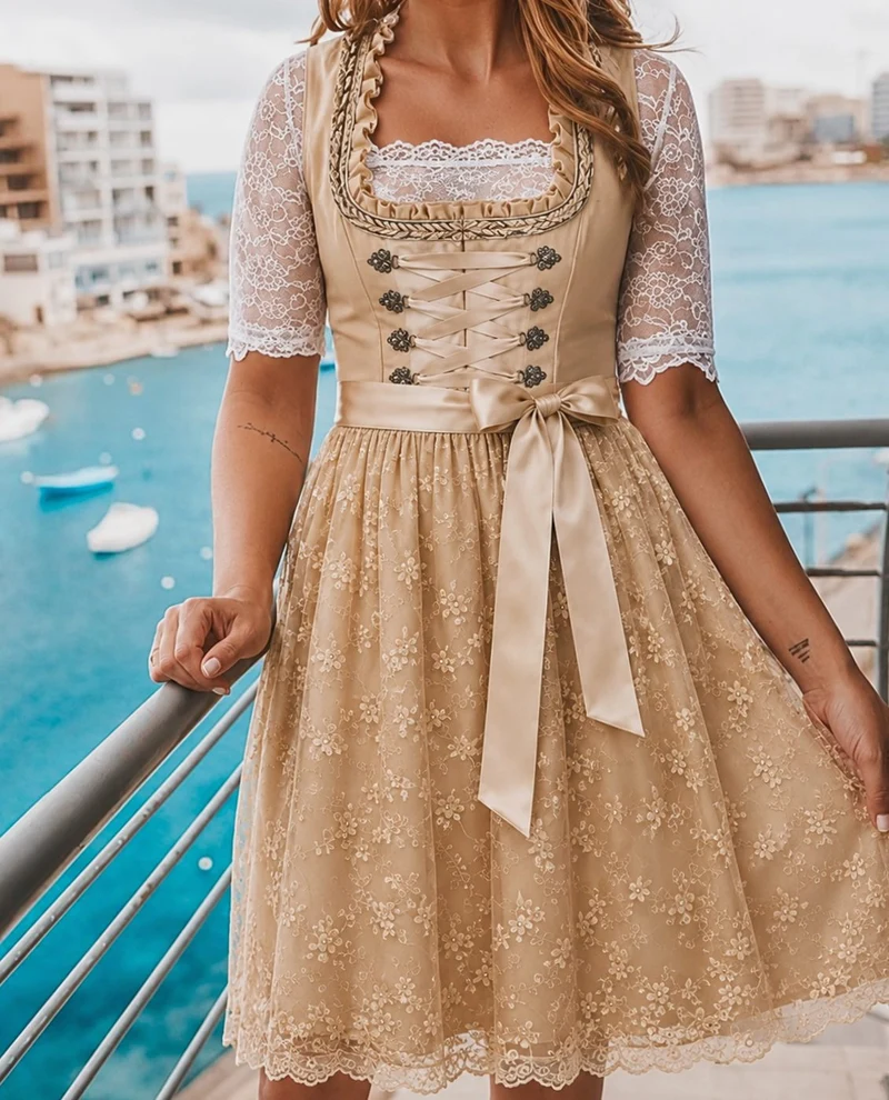 Lena | Damen Oktoberfest Dirndlkleid Florales Spitzenmieder Trachtenkleid