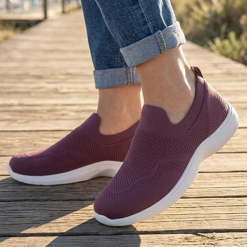 Extra Wide Breathable Slip On Trainers - LILOU / 329 940 - Burgundy