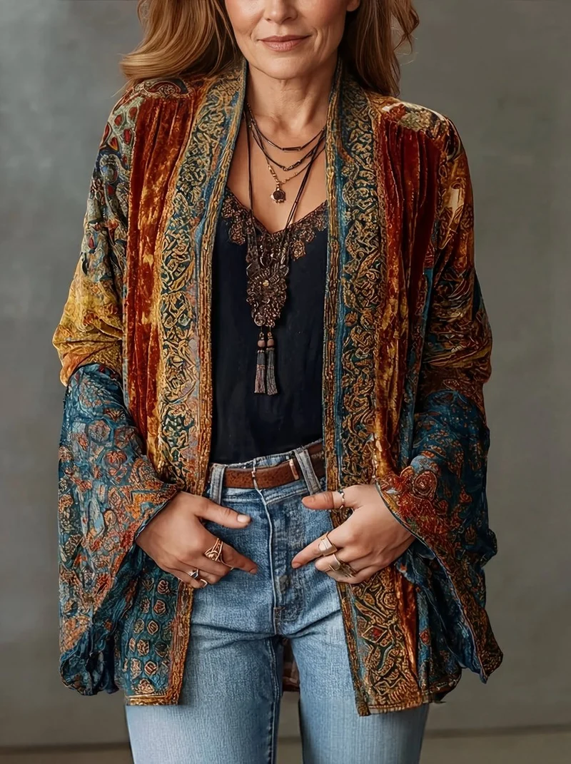 Luisa | Damen Boho Kimono-Steppjacke Vintage Leichter Oversized Cardigan