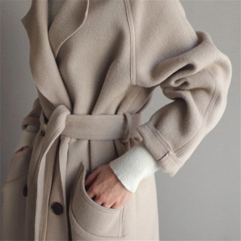 Katharina | Damen Women Coat langer Kaschmir Mantel Doppelknopf Trenchcoat