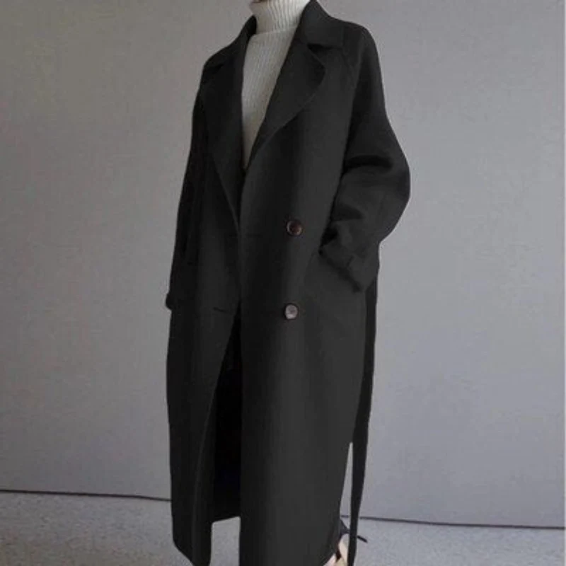 Katharina | Damen Women Coat langer Kaschmir Mantel Doppelknopf Trenchcoat