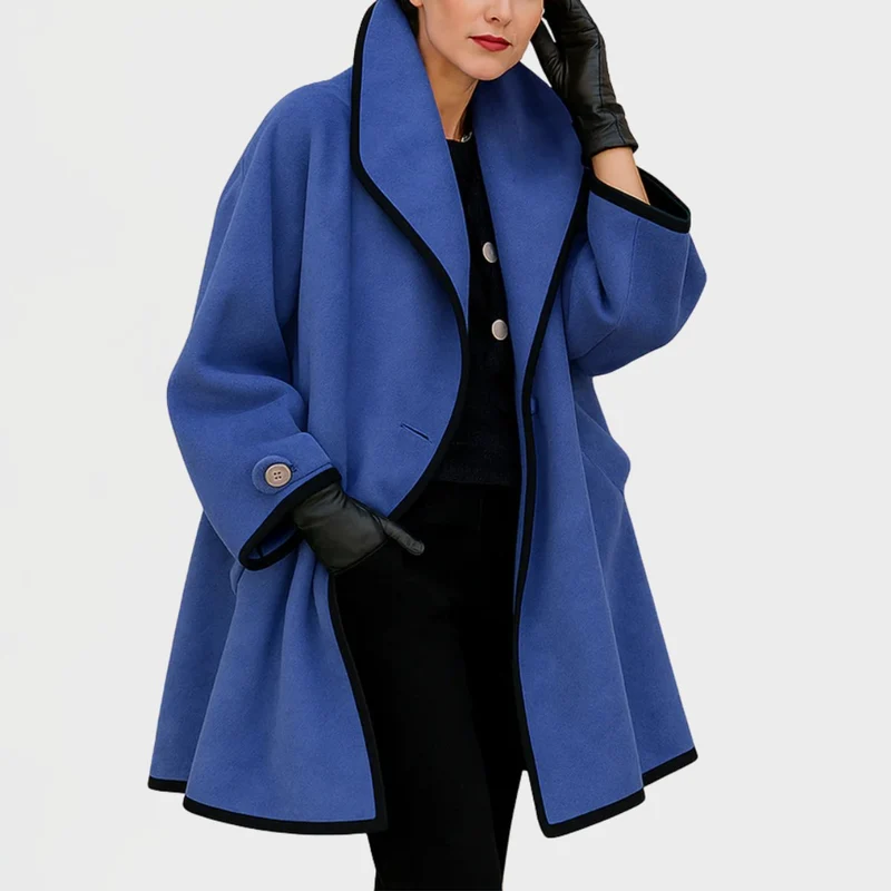 Frieda | Damen Women Coat Eleganter Oversized Mantel mit Kontrastkanten