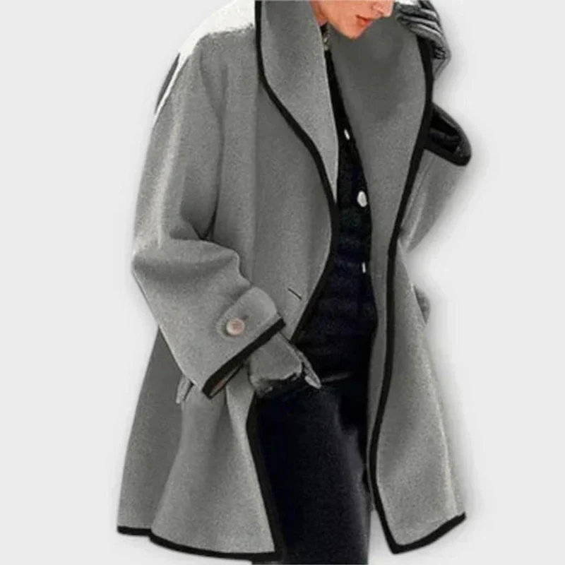 Frieda | Damen Women Coat Eleganter Oversized Mantel mit Kontrastkanten