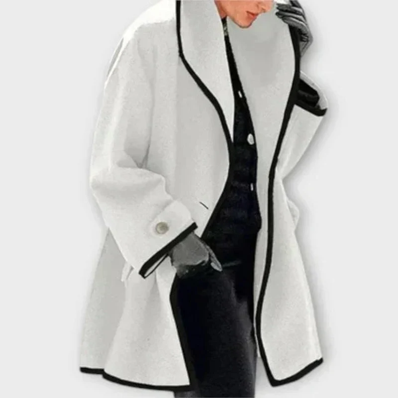 Frieda | Damen Women Coat Eleganter Oversized Mantel mit Kontrastkanten