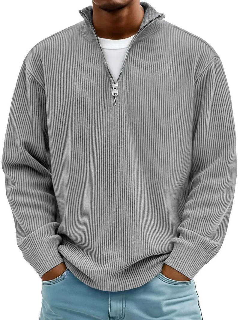 Niklas | Herren Gerippter Half-Zip Stehkragen Pullover Sweatshirt