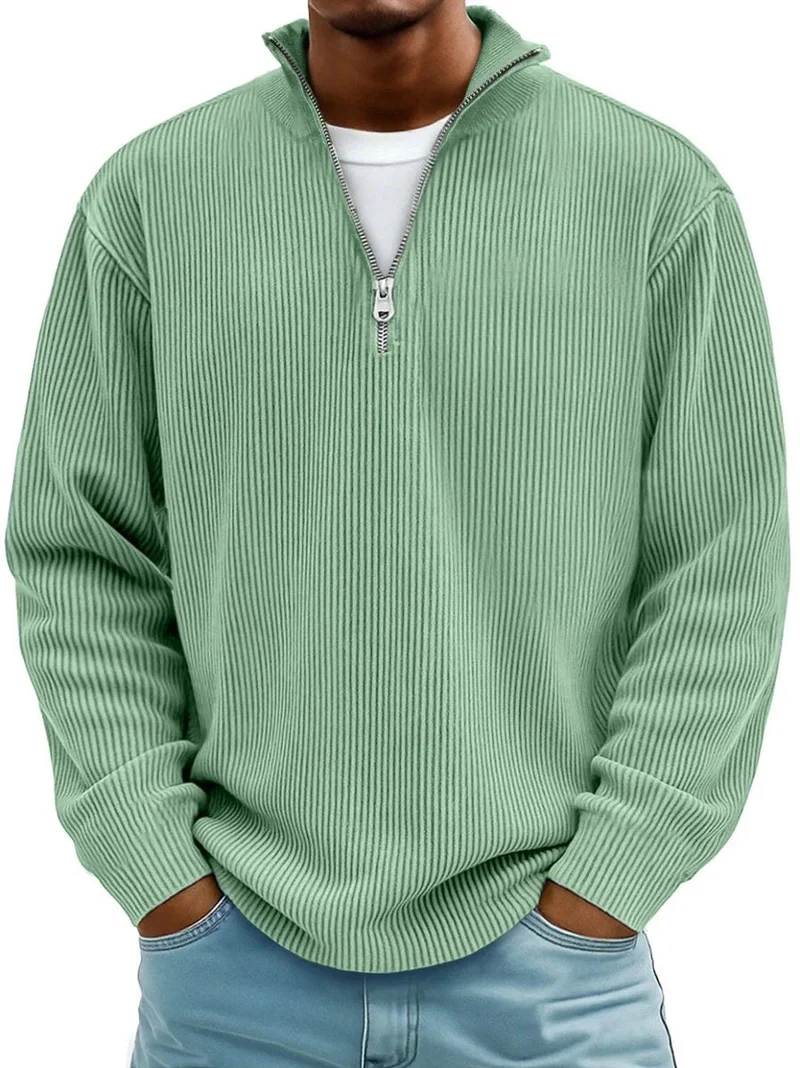Niklas | Herren Gerippter Half-Zip Stehkragen Pullover Sweatshirt
