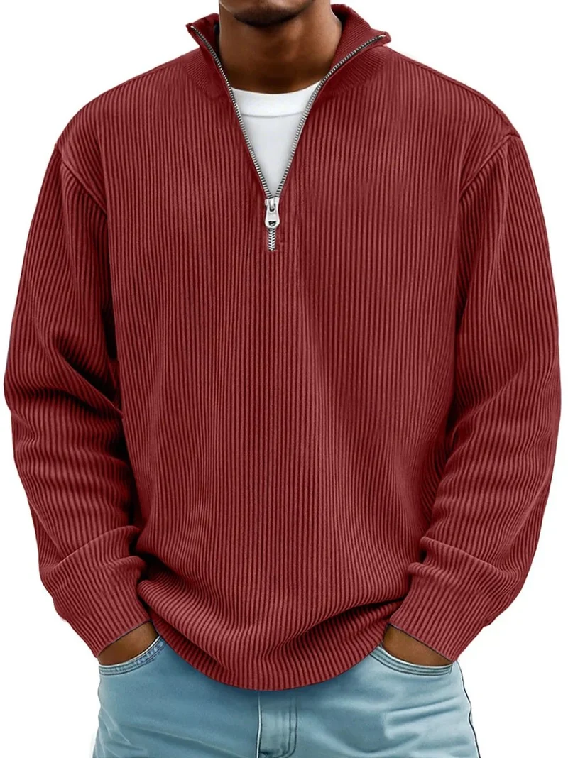 Niklas | Herren Gerippter Half-Zip Stehkragen Pullover Sweatshirt