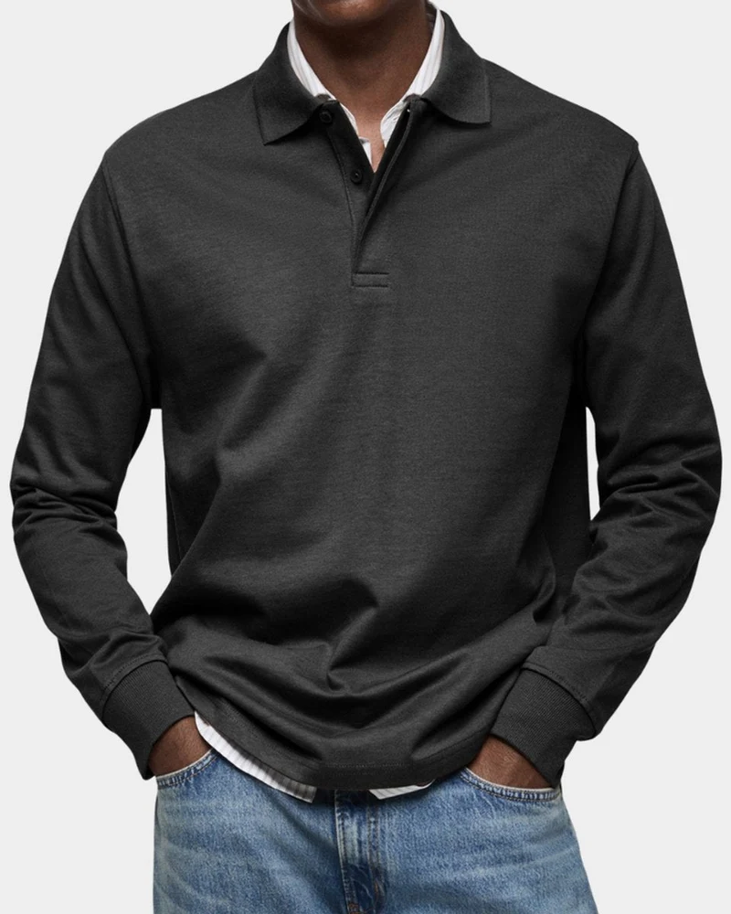 Stefan | Herren Langarm-Poloshirt klassischer Schnitt atmungsaktiv