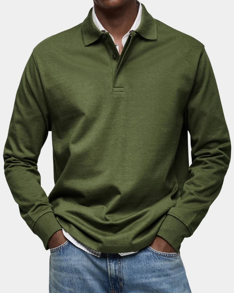 Stefan | Herren Langarm-Poloshirt klassischer Schnitt atmungsaktiv