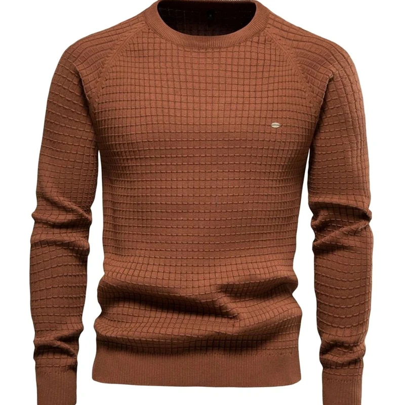 Simon | Herren Strukturierter Rundhals-Winterpullover mit langen Ärmeln